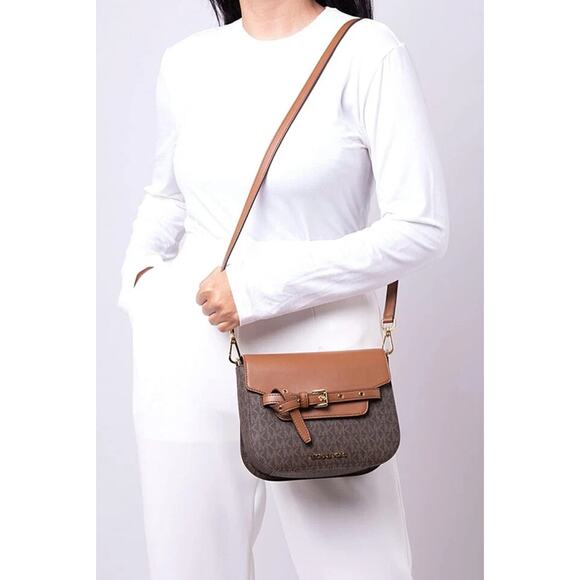 Michael Michael Kors Womens Brown Emilia Pebbled Leather Crossbody Saddle Bag S - Picture 1 of 15